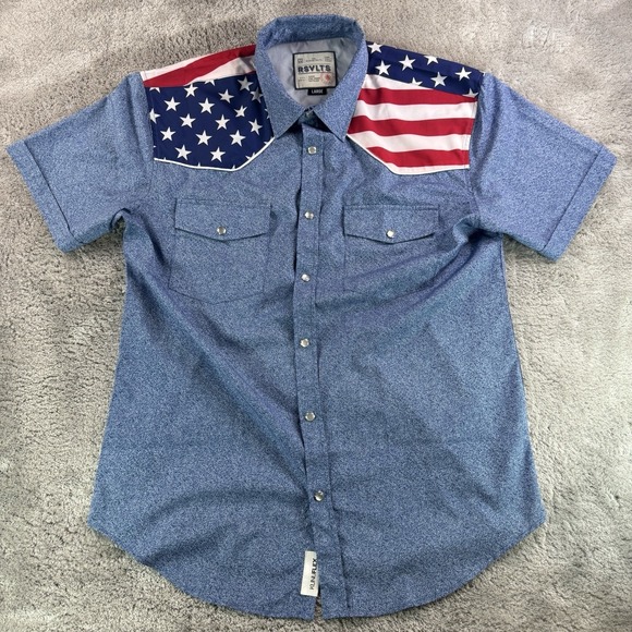 RSVLTS Other - RSVLTS Kunuflex Shirt Mens Large USA Flag Western Pearl Snap Button Short Sleeve